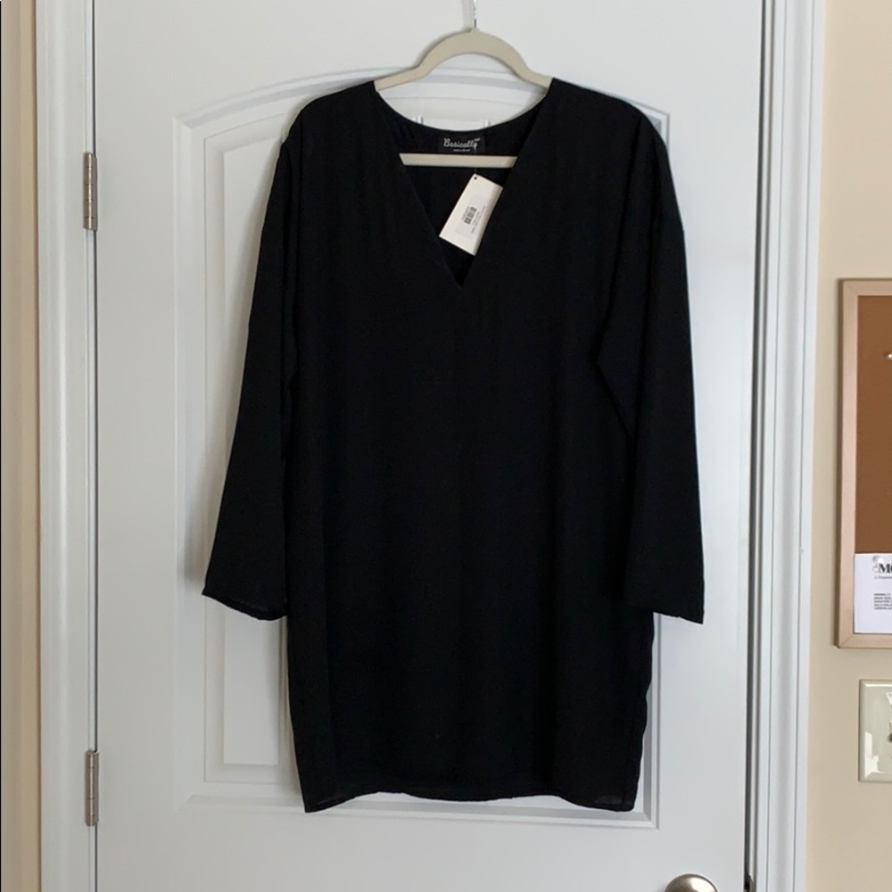 Black V Neck Shift Dress